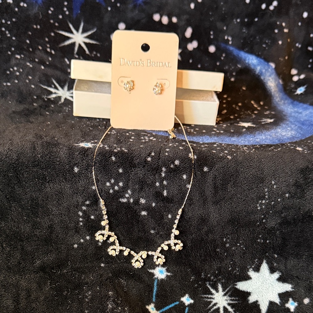 David's Bridal Silver Necklace and Earring Set